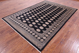 Black Bokhara Hand Knotted Wool Rug - 6' 7" X 9' 4" - Golden Nile