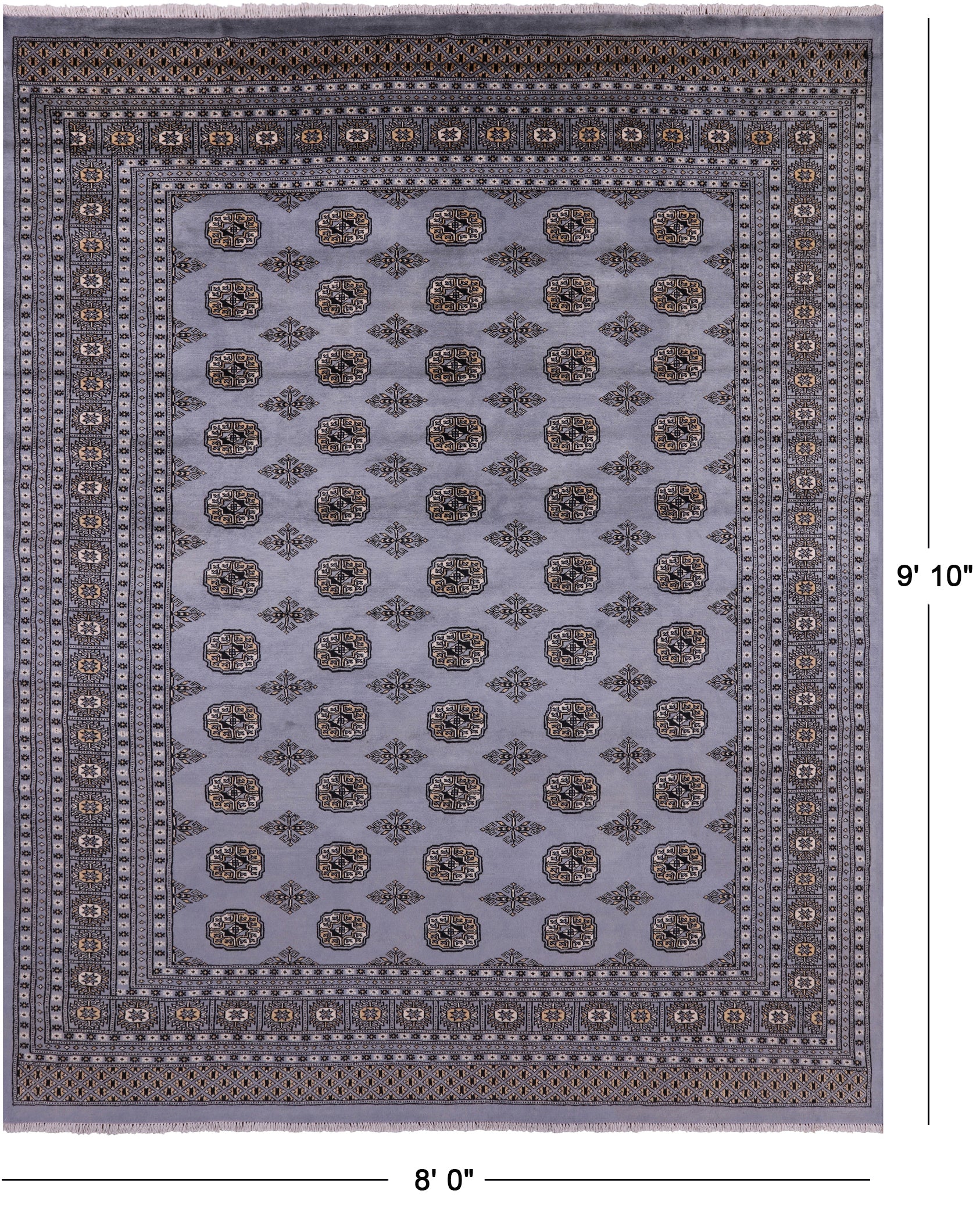 Bokhara Hand Knotted Wool Rug - 8' 0" X 9' 10" - Golden Nile