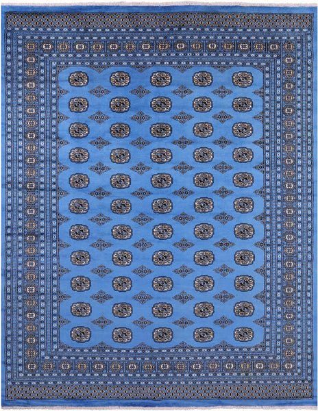 Blue Bokhara Hand Knotted Wool Rug - 8' 0" X 10' 1" - Golden Nile