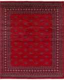 Red Bokhara Hand Knotted Wool Rug - 8' 0" X 9' 7" - Golden Nile