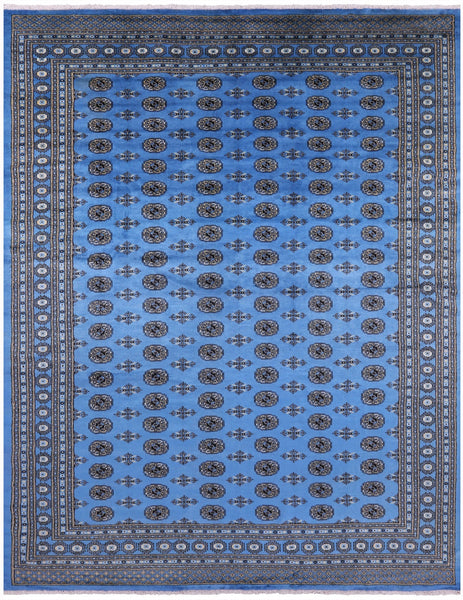 Blue Bokhara Hand Knotted Wool Rug - 9' 0" X 11' 8" - Golden Nile