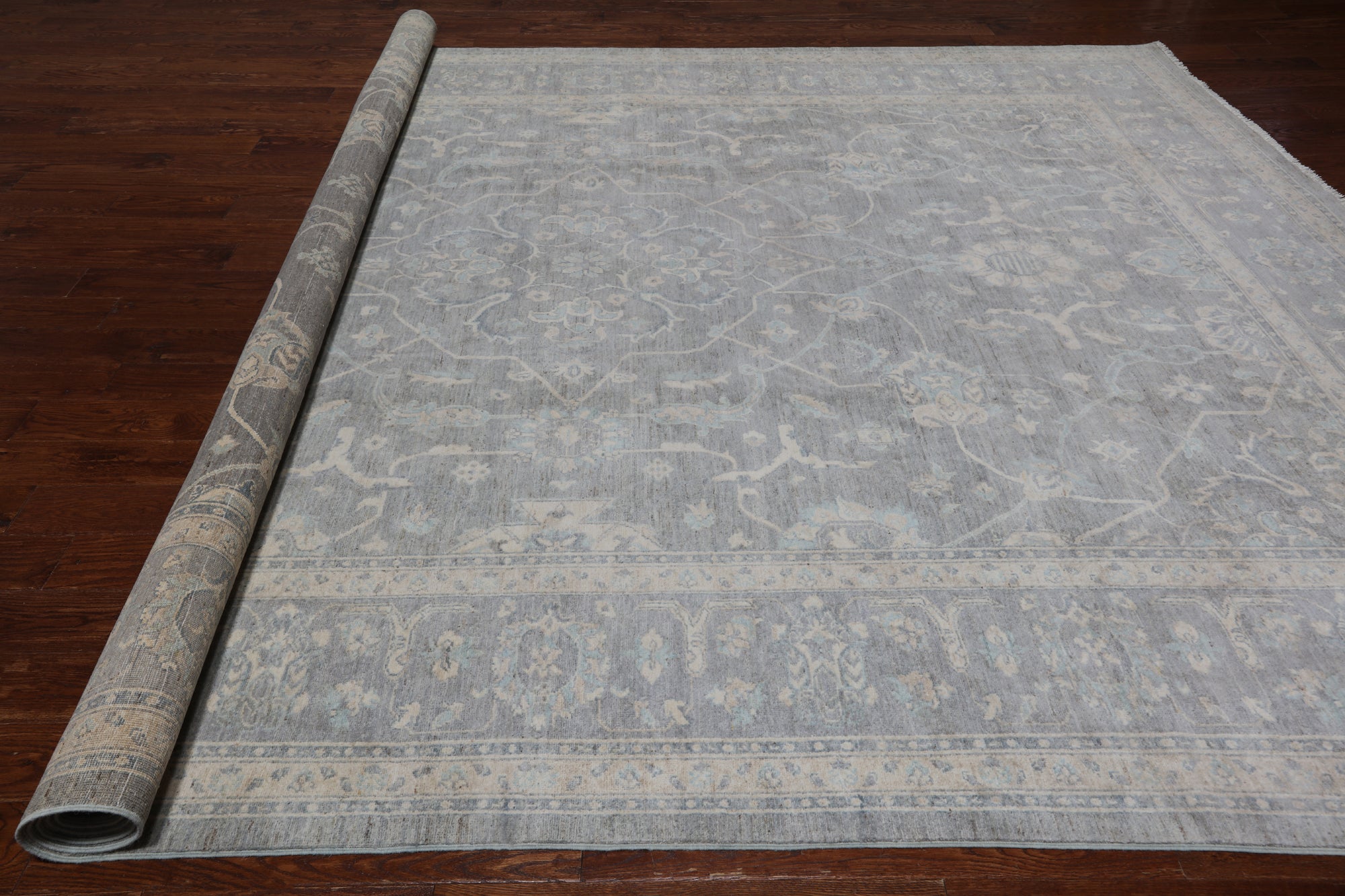 Grey Turkish Oushak Hand Knotted Wool Rug - 9' 10" X 13' 7"