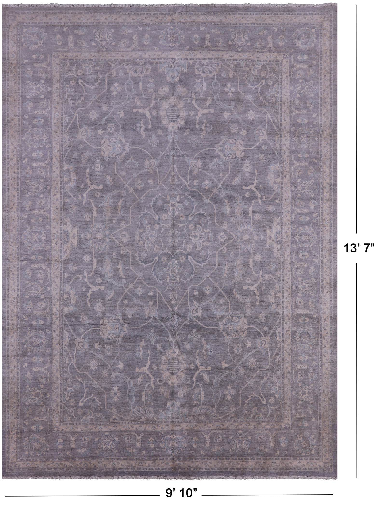 Grey Turkish Oushak Hand Knotted Wool Rug - 9' 10" X 13' 7" - Golden Nile