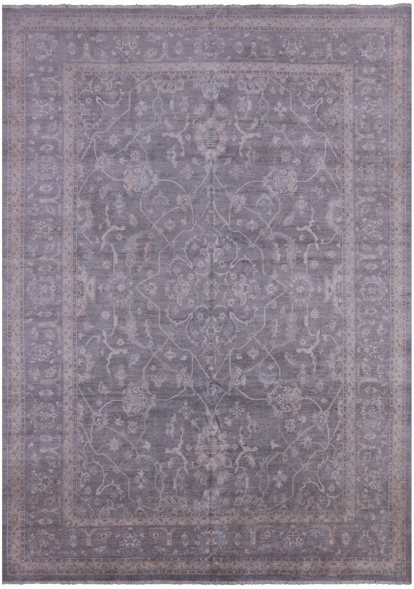 Grey Turkish Oushak Hand Knotted Wool Rug - 9' 10" X 13' 7" - Golden Nile