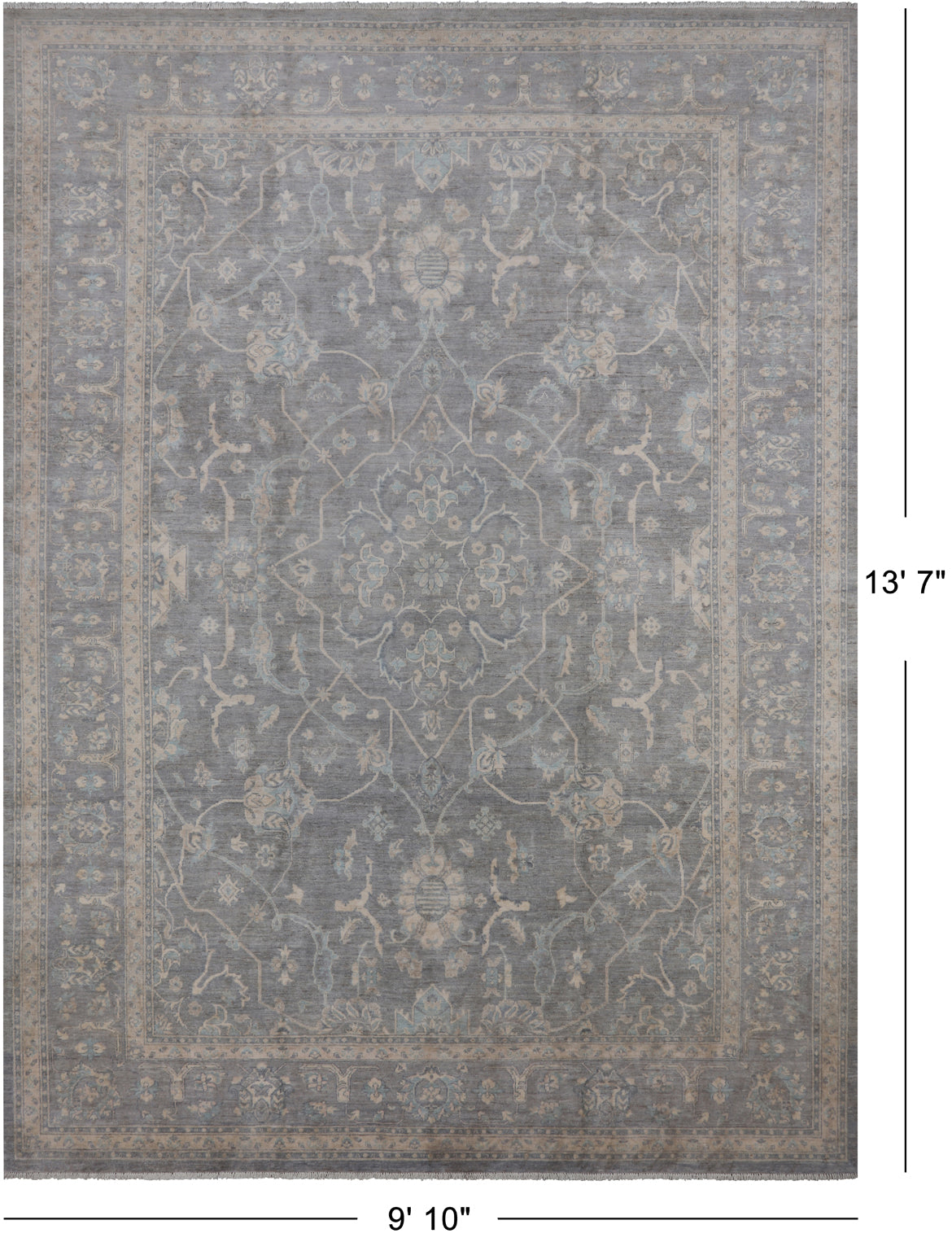 Grey Turkish Oushak Hand Knotted Wool Rug - 9' 10" X 13' 7"