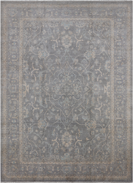 Grey Turkish Oushak Hand Knotted Wool Rug - 9' 10" X 13' 7"