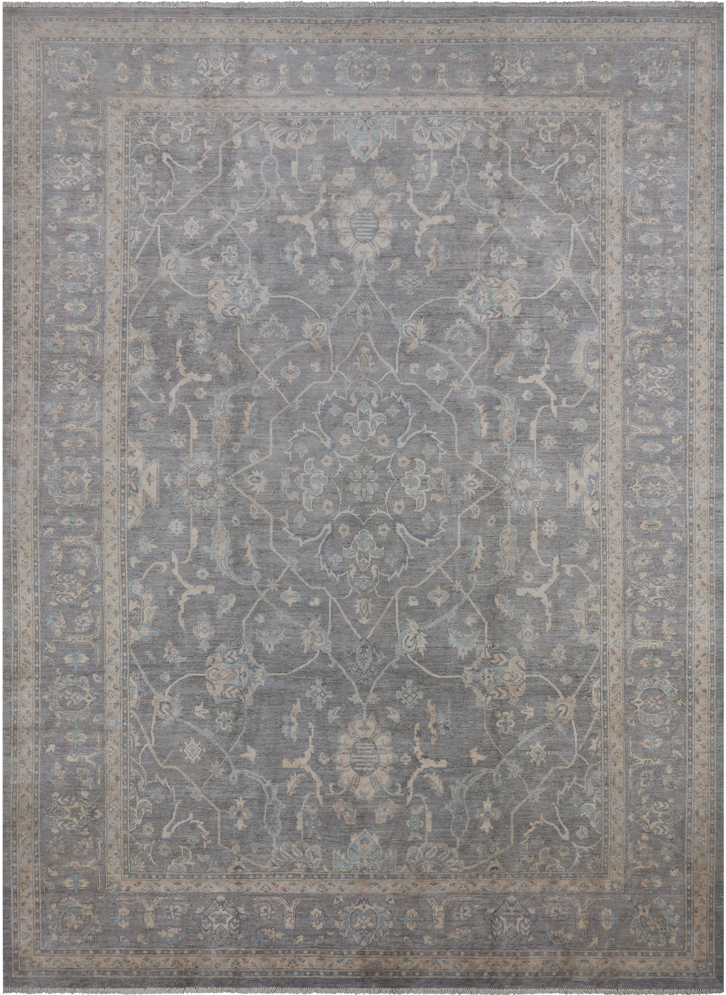 Grey Turkish Oushak Hand Knotted Wool Rug - 9' 10" X 13' 7"