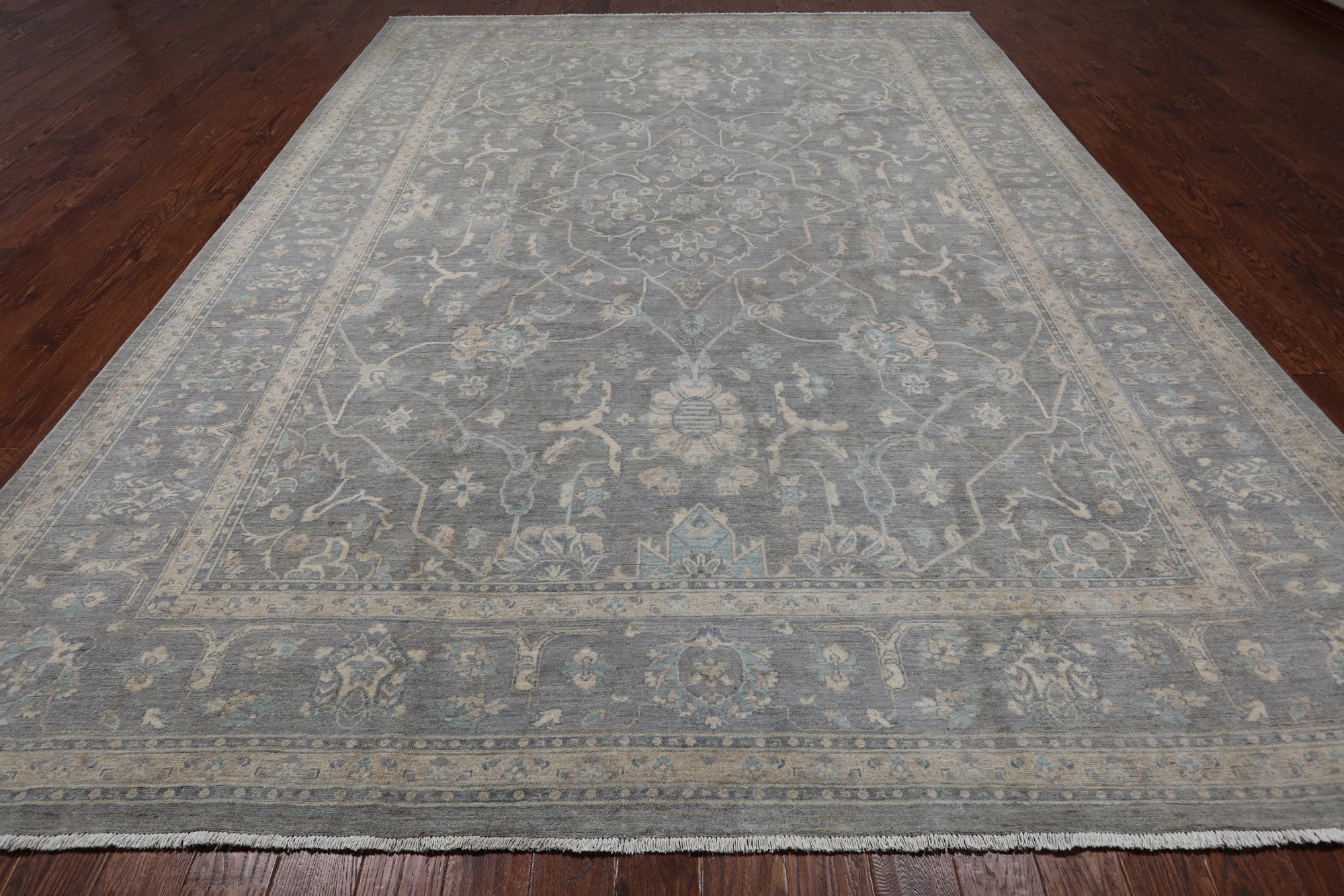 Grey Turkish Oushak Hand Knotted Wool Rug - 9' 10" X 13' 7"