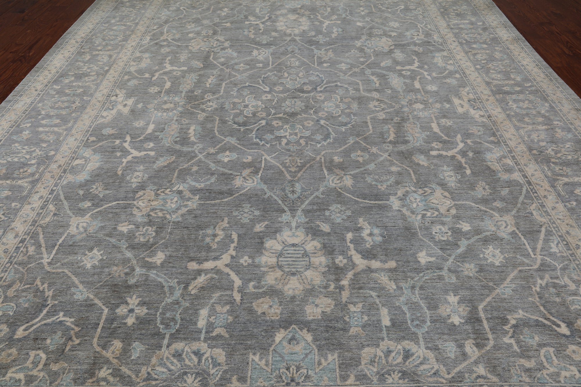Grey Turkish Oushak Hand Knotted Wool Rug - 9' 10" X 13' 7"