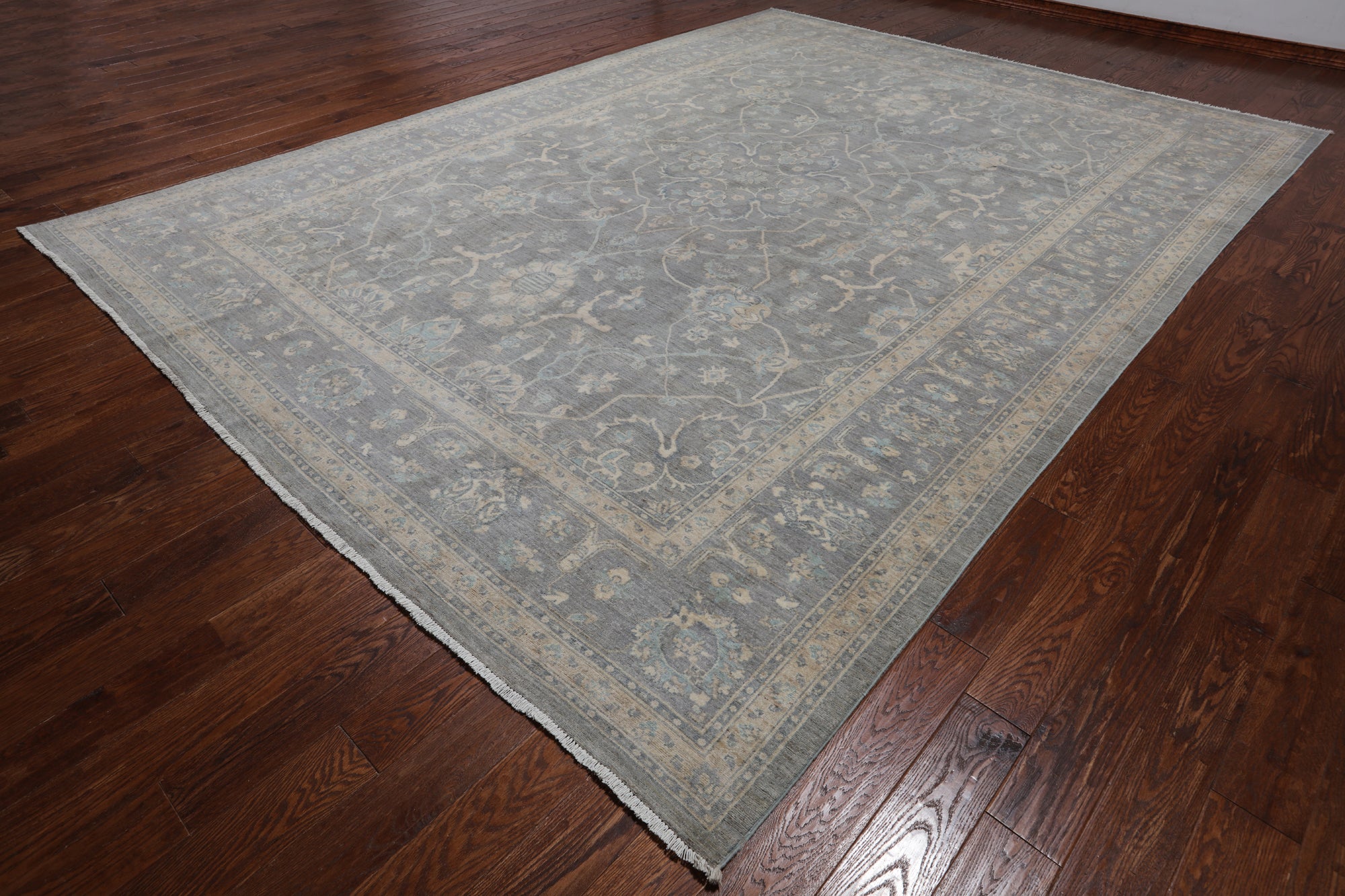 Grey Turkish Oushak Hand Knotted Wool Rug - 9' 10" X 13' 7"