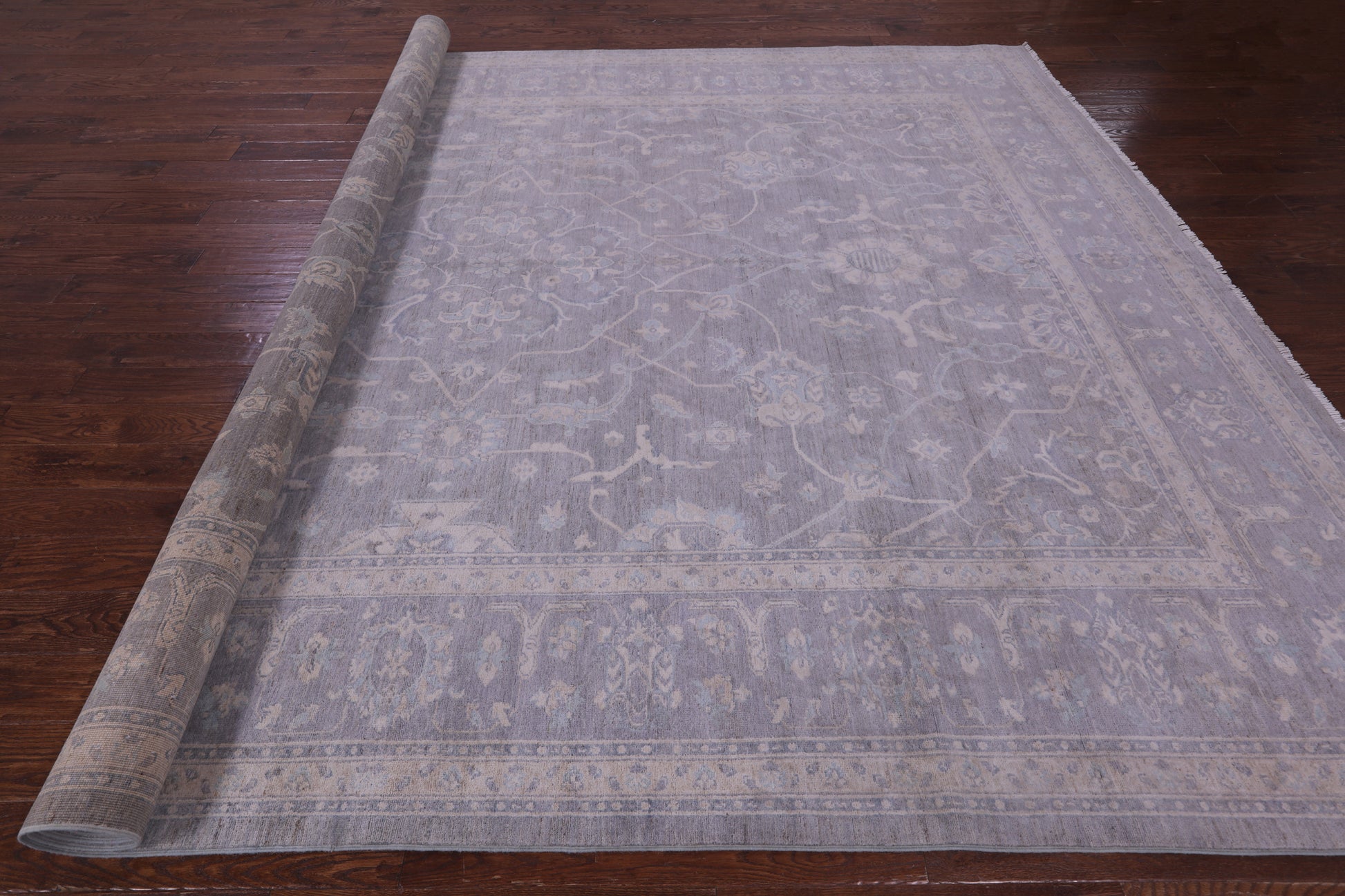 Grey Turkish Oushak Hand Knotted Wool Rug - 9' 10" X 13' 7" - Golden Nile
