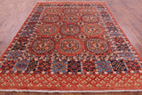 Red Turkmen Ersari Hand Knotted Wool Rug - 8' 1" X 10' 7" - Golden Nile