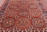 Red Turkmen Ersari Hand Knotted Wool Rug - 8' 1" X 10' 7" - Golden Nile