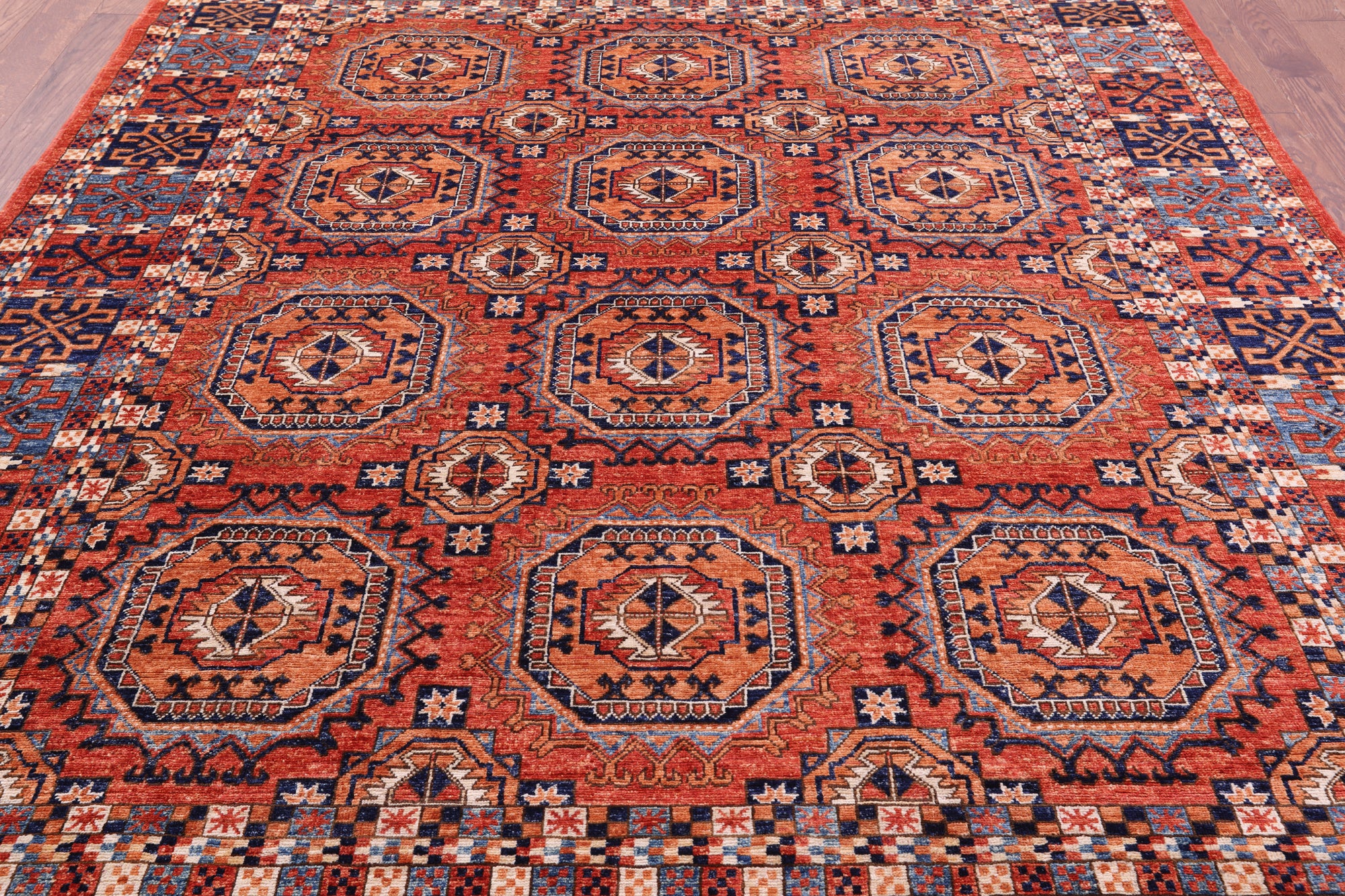 Red Turkmen Ersari Hand Knotted Wool Rug - 8' 1" X 10' 7" - Golden Nile
