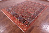 Red Turkmen Ersari Hand Knotted Wool Rug - 8' 1" X 10' 7" - Golden Nile