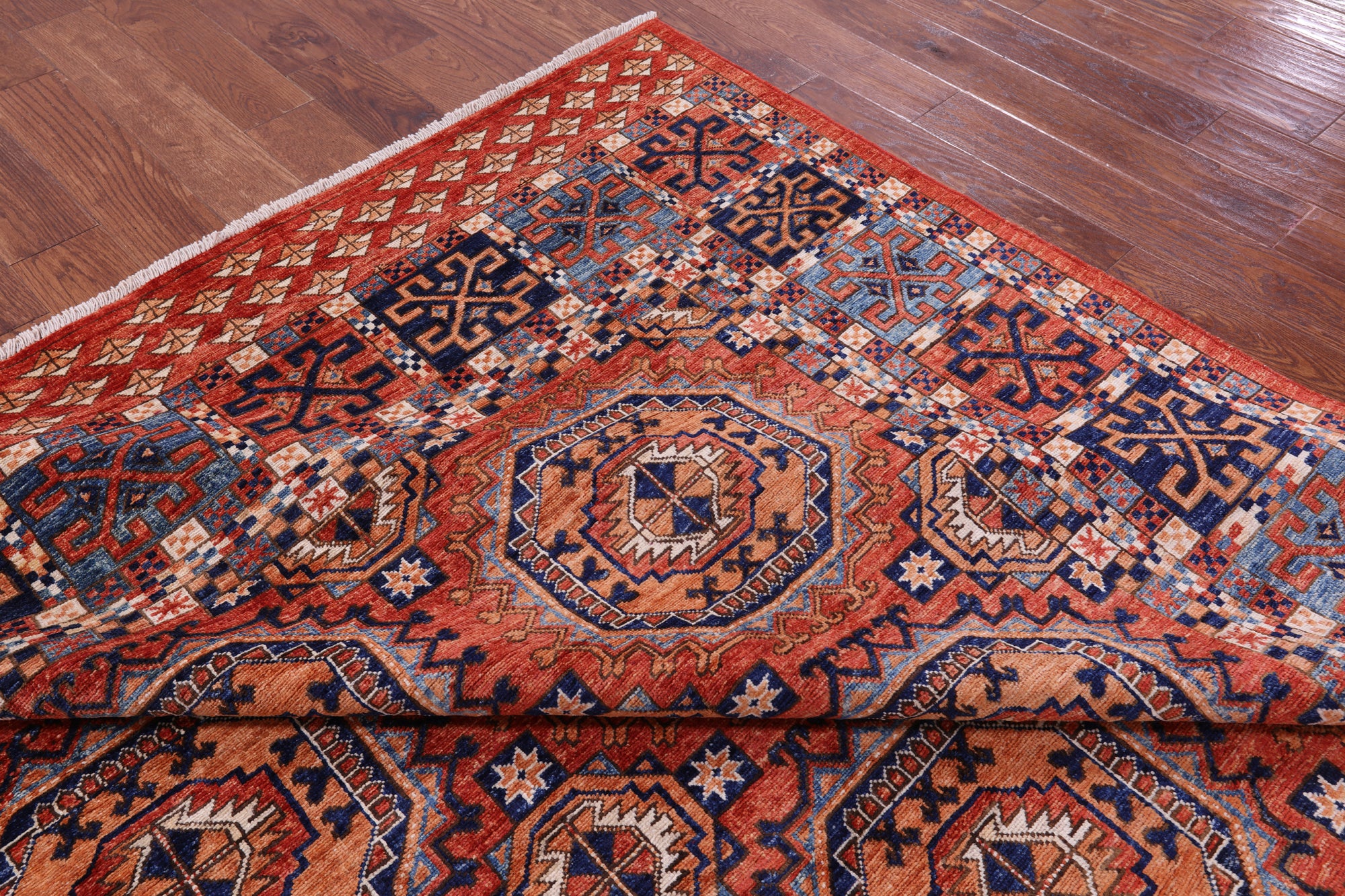 Red Turkmen Ersari Hand Knotted Wool Rug - 8' 1" X 10' 7" - Golden Nile