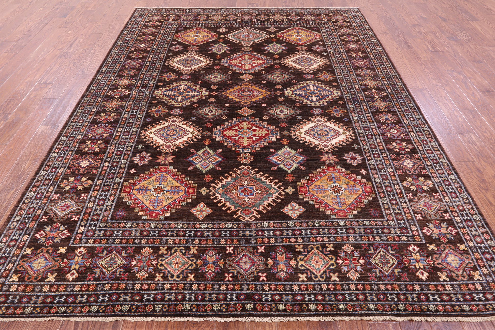 Brown Super Kazak Hand Knotted Wool Rug - 8' 2" X 10' 0" - Golden Nile