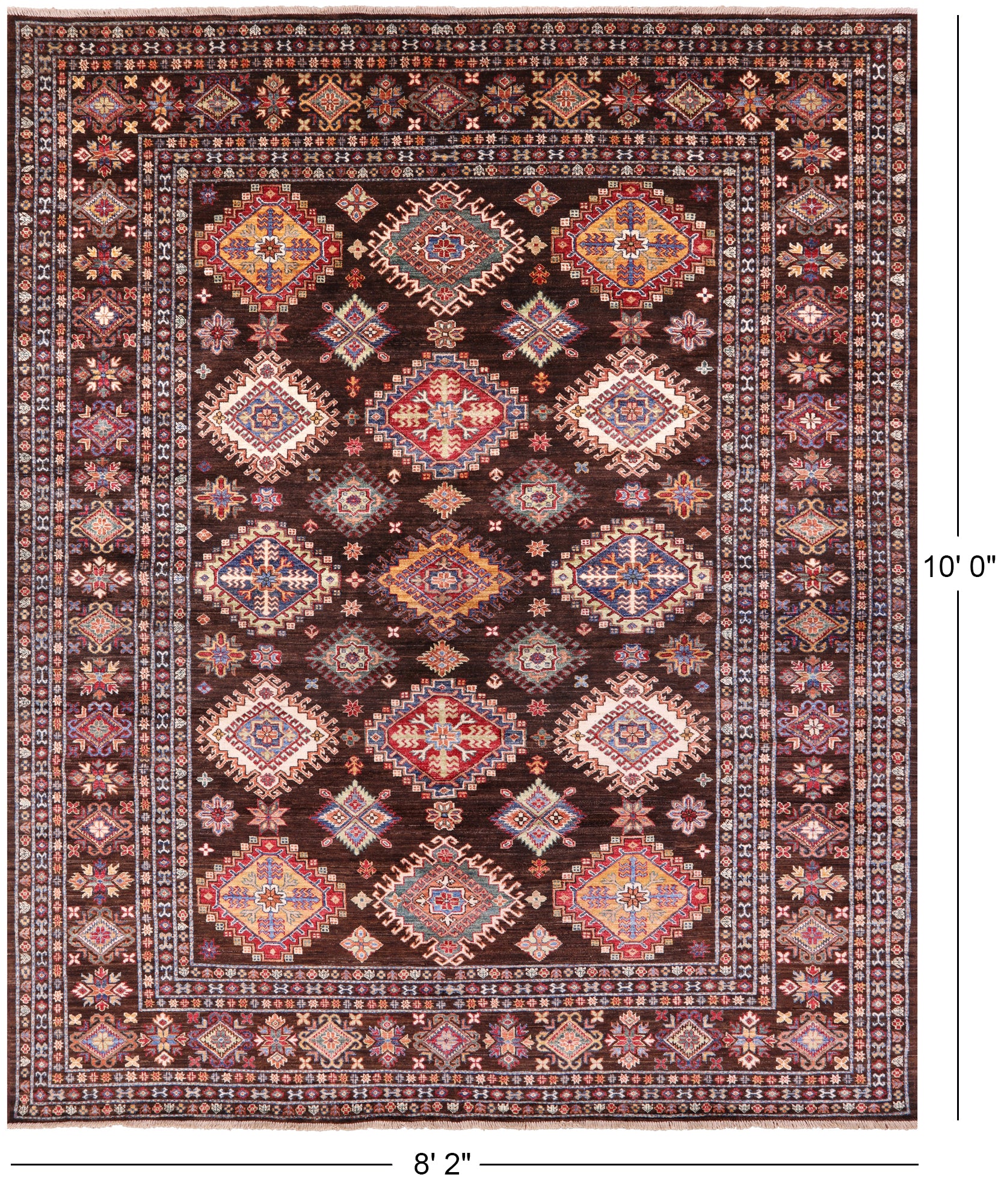 Brown Super Kazak Hand Knotted Wool Rug - 8' 2" X 10' 0" - Golden Nile