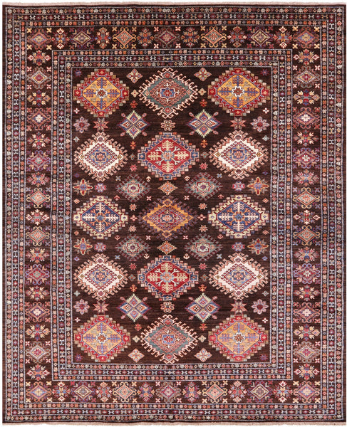 Brown Super Kazak Hand Knotted Wool Rug - 8' 2" X 10' 0" - Golden Nile