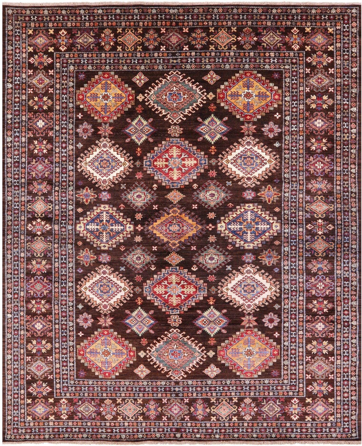 Brown Super Kazak Hand Knotted Wool Rug - 8' 2" X 10' 0" - Golden Nile
