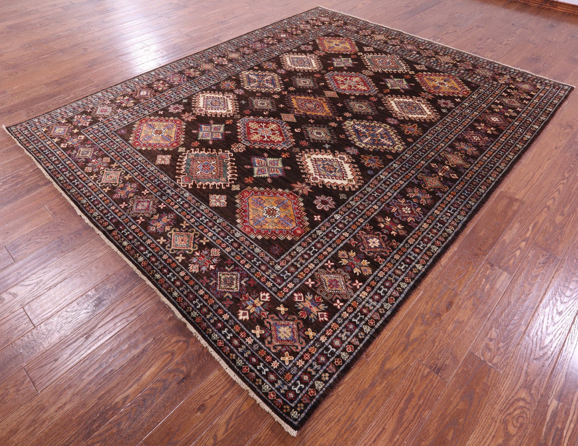 Brown Super Kazak Hand Knotted Wool Rug - 8' 2" X 10' 0" - Golden Nile