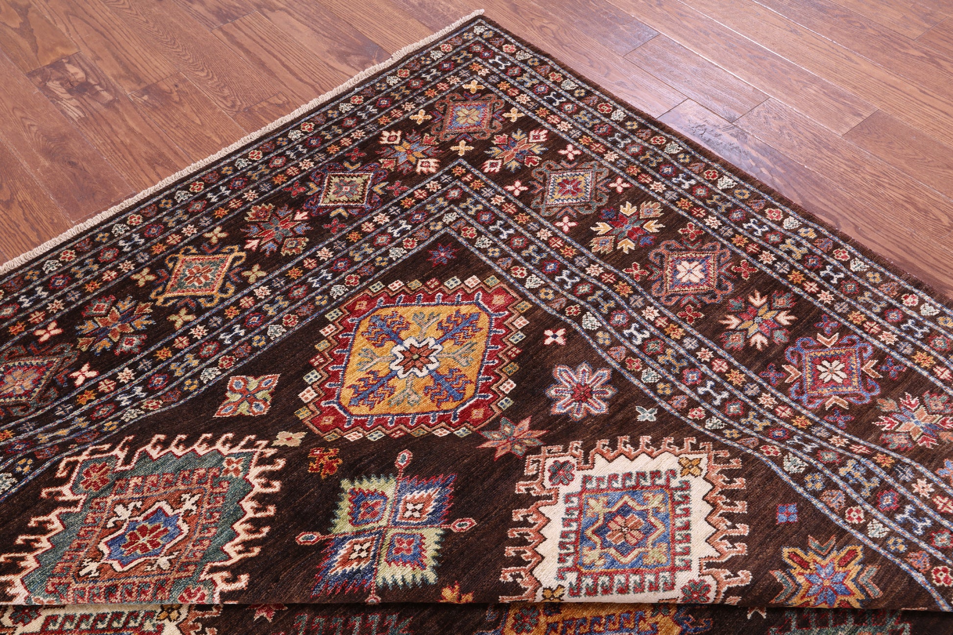 Brown Super Kazak Hand Knotted Wool Rug - 8' 2" X 10' 0" - Golden Nile