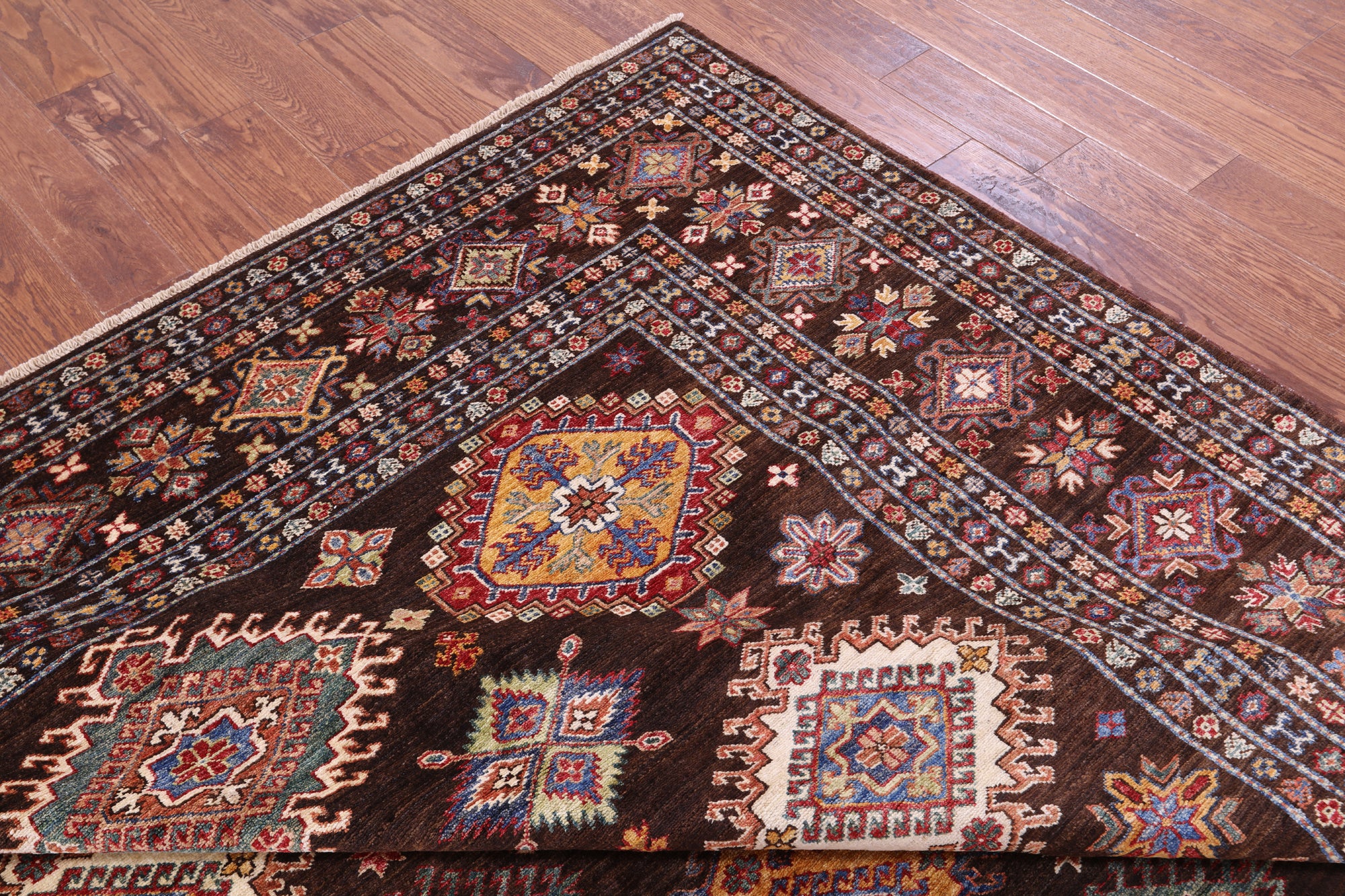 Brown Super Kazak Hand Knotted Wool Rug - 8' 2" X 10' 0" - Golden Nile