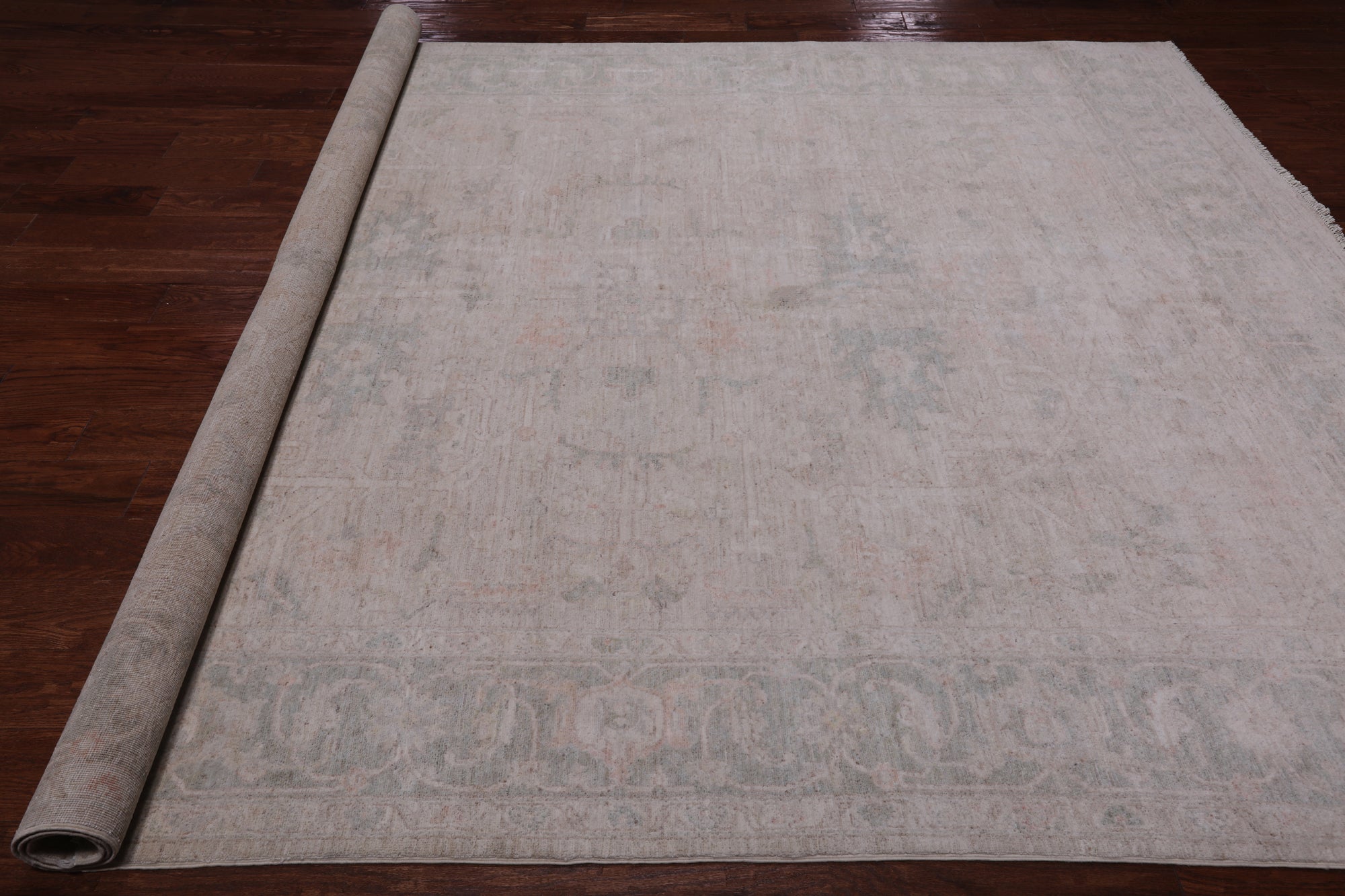 Ivory Turkish Oushak Hand Knotted Wool Rug - 7' 10" X 10' 1"