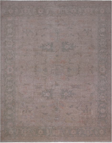 Ivory Turkish Oushak Hand Knotted Wool Rug - 7' 10" X 10' 1"