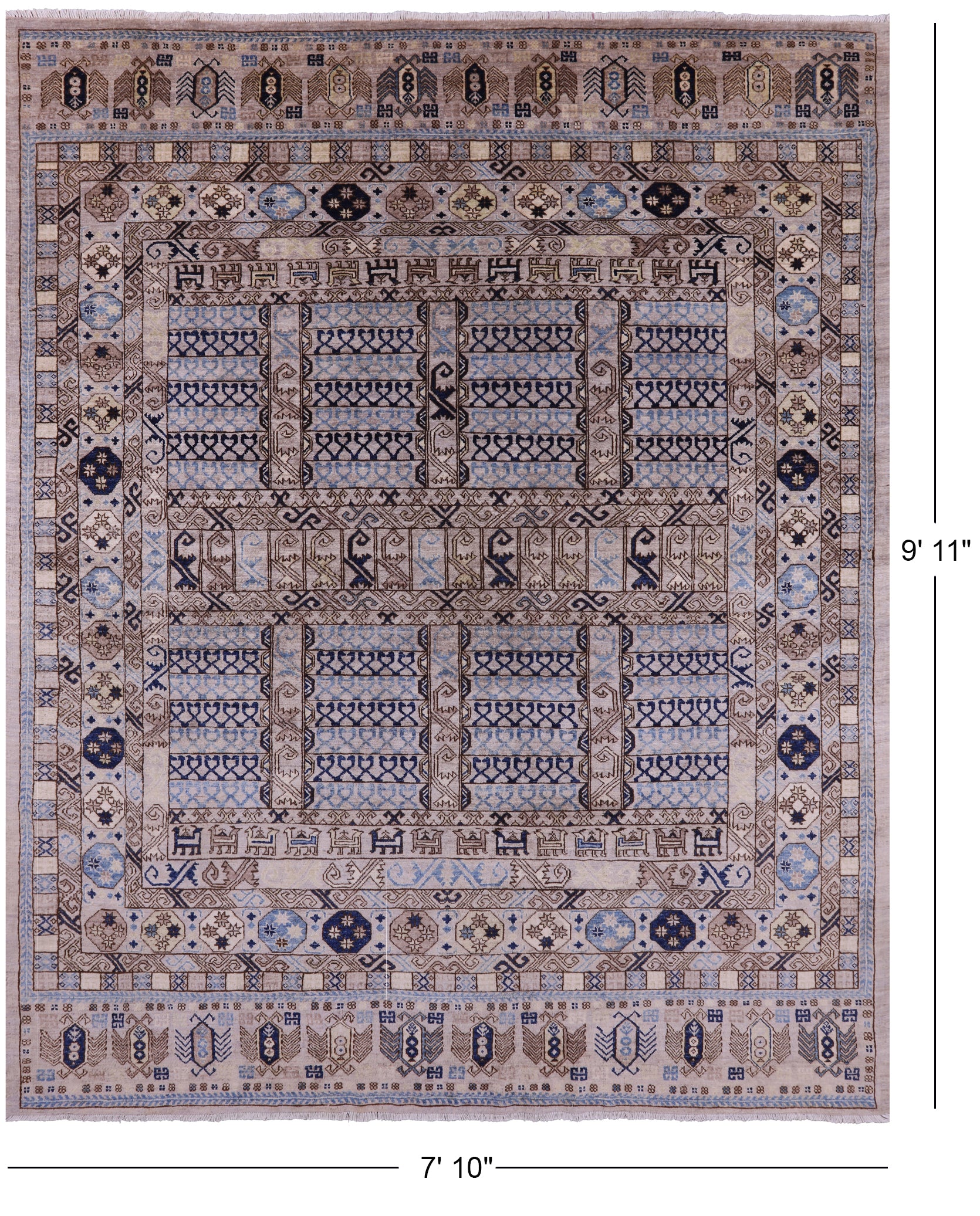 Turkmen Ersari Handmade Wool Rug - 7' 10" X 9' 11" - Golden Nile