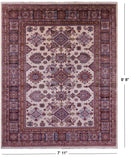 Ivory Super Kazak Hand Knotted Wool Rug - 7' 11" X 9' 8" - Golden Nile