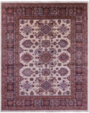 Ivory Super Kazak Hand Knotted Wool Rug - 7' 11" X 9' 8" - Golden Nile