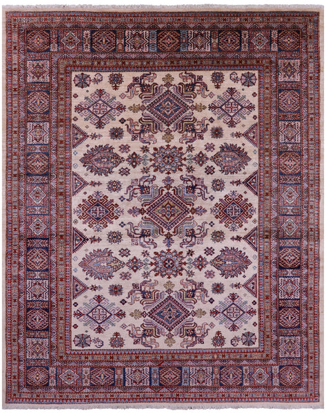 Ivory Super Kazak Hand Knotted Wool Rug - 7' 11" X 9' 8" - Golden Nile