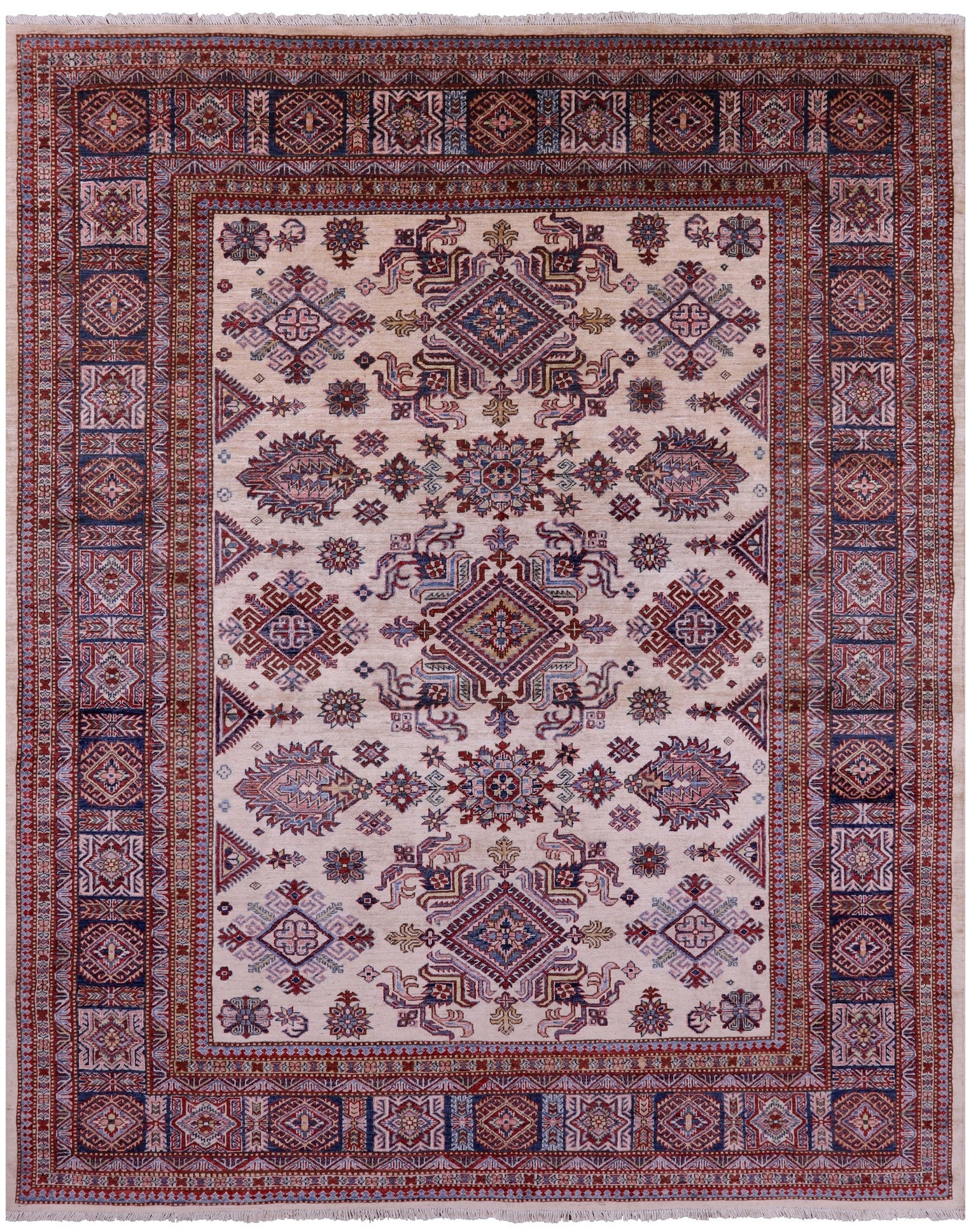 Ivory Super Kazak Hand Knotted Wool Rug - 7' 11" X 9' 8" - Golden Nile
