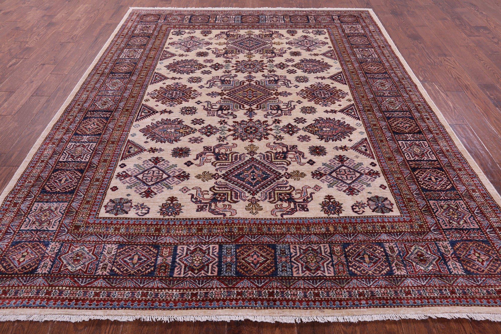 Ivory Super Kazak Hand Knotted Wool Rug - 7' 11" X 9' 8" - Golden Nile