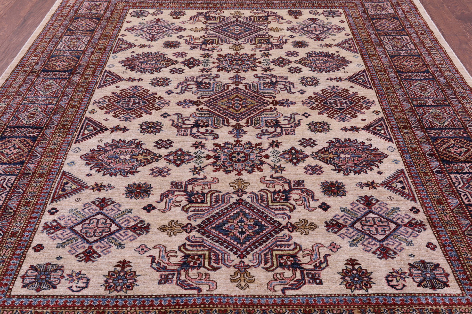 Ivory Super Kazak Hand Knotted Wool Rug - 7' 11" X 9' 8" - Golden Nile