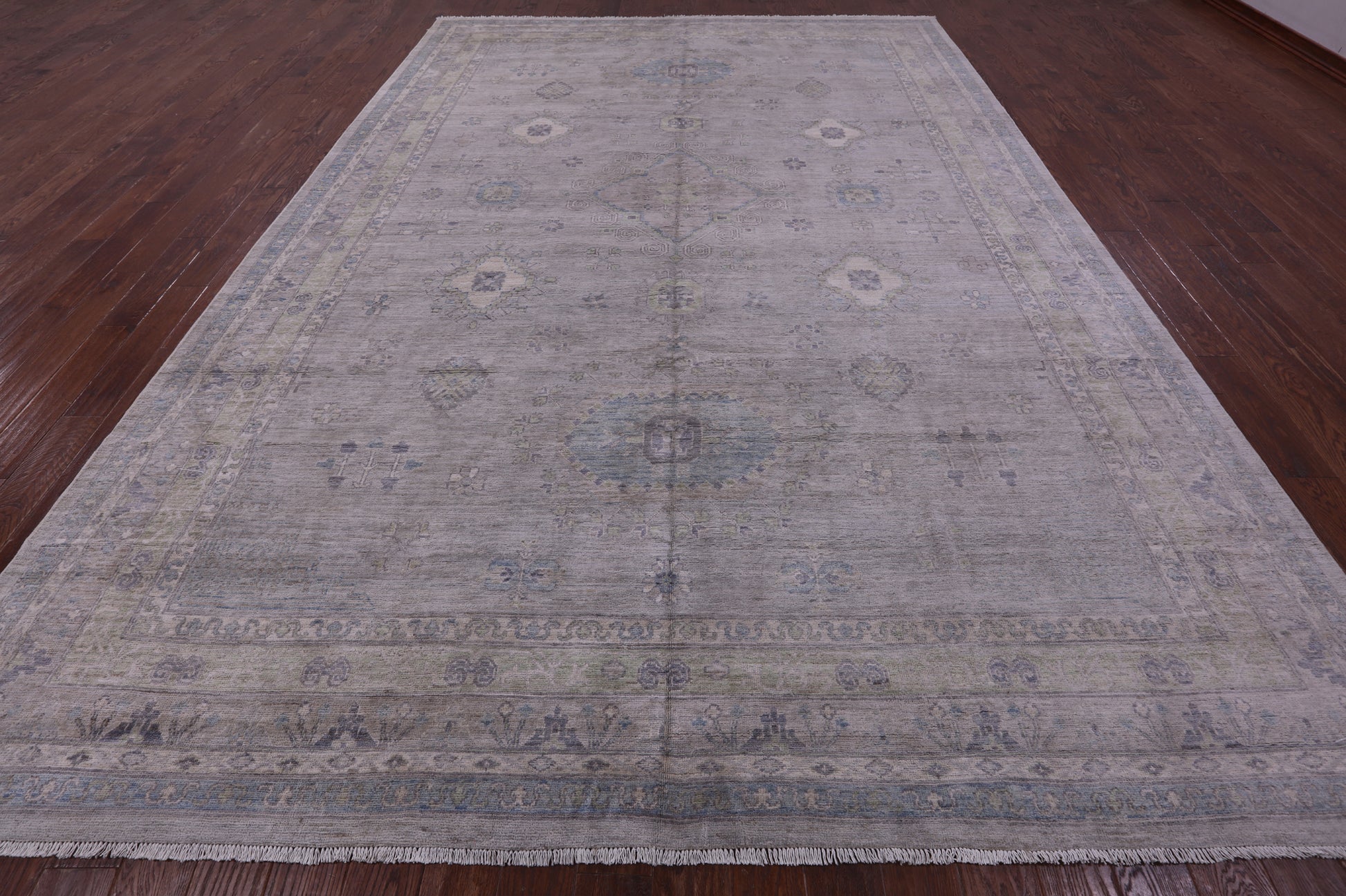 Grey Turkish Oushak Hand Knotted Wool Rug - 9' 9" X 14' 3" - Golden Nile