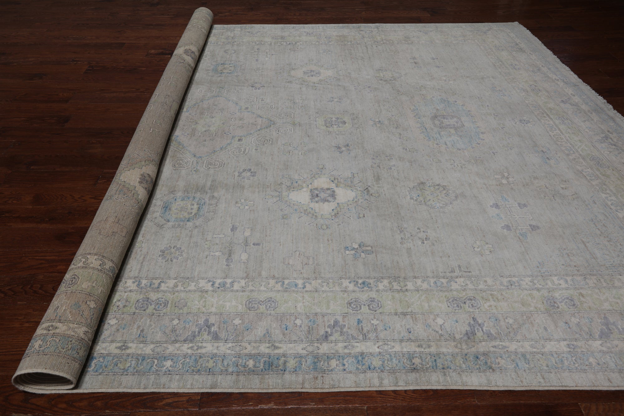 Grey Turkish Oushak Hand Knotted Wool Rug - 9' 9" X 14' 3"