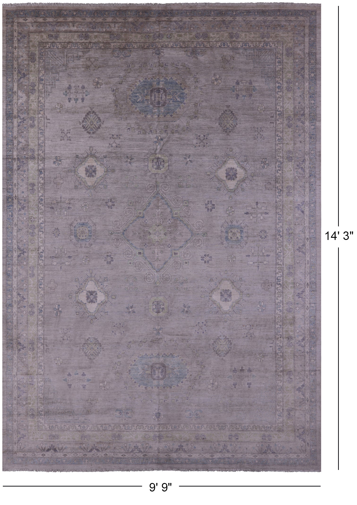 Grey Turkish Oushak Hand Knotted Wool Rug - 9' 9" X 14' 3" - Golden Nile