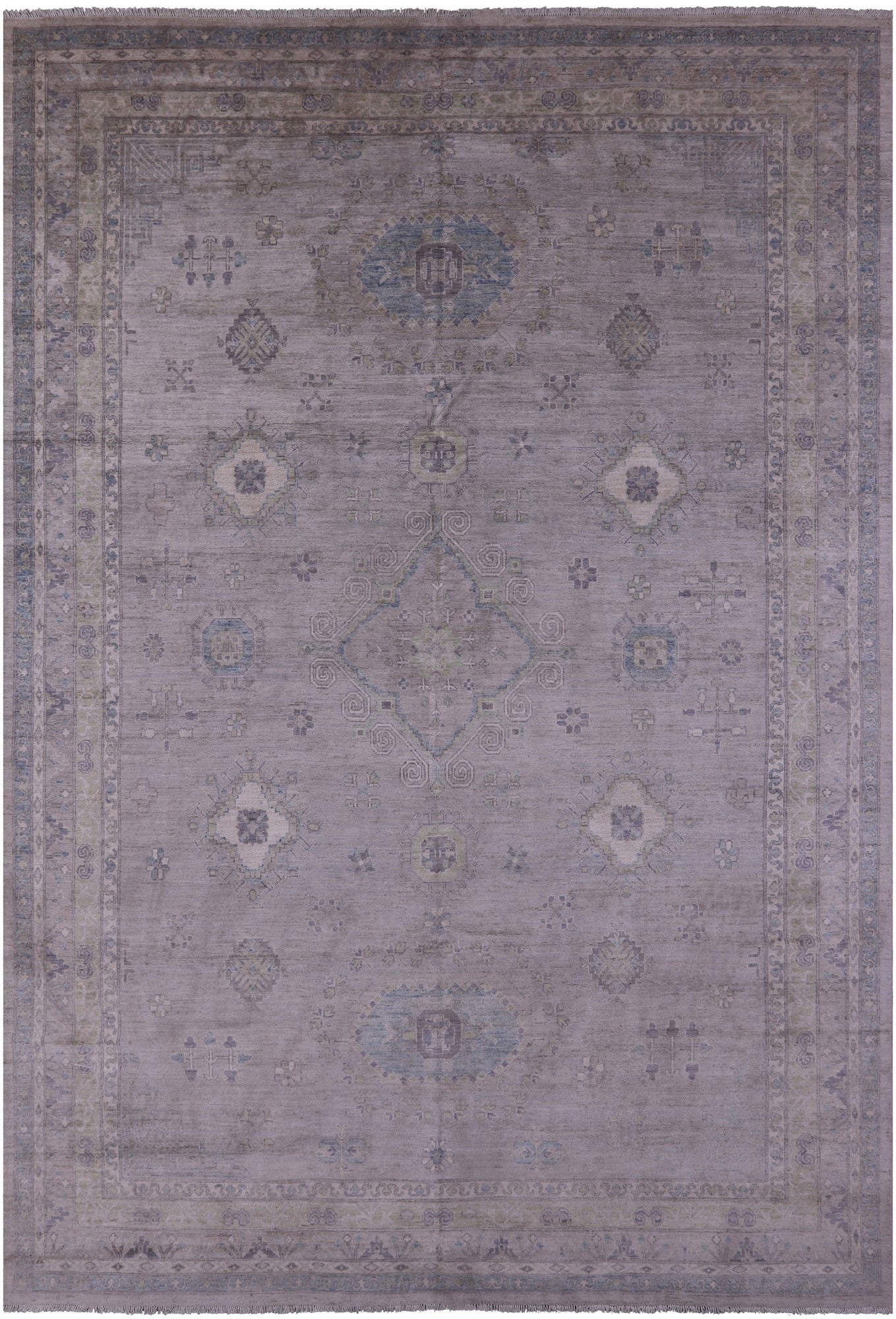 Grey Turkish Oushak Hand Knotted Wool Rug - 9' 9" X 14' 3" - Golden Nile