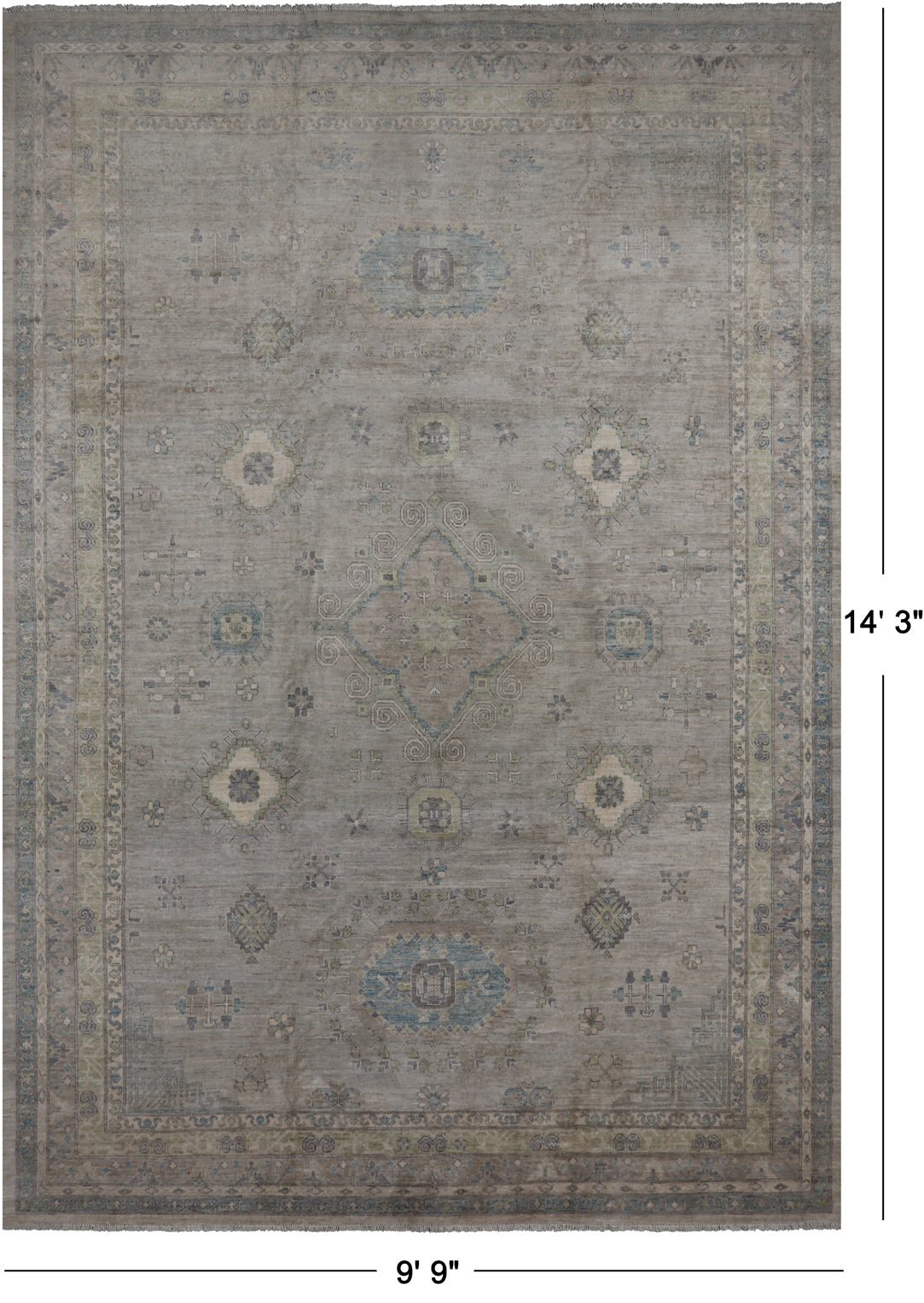 Grey Turkish Oushak Hand Knotted Wool Rug - 9' 9" X 14' 3"