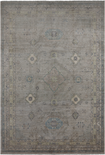 Grey Turkish Oushak Hand Knotted Wool Rug - 9' 9" X 14' 3"