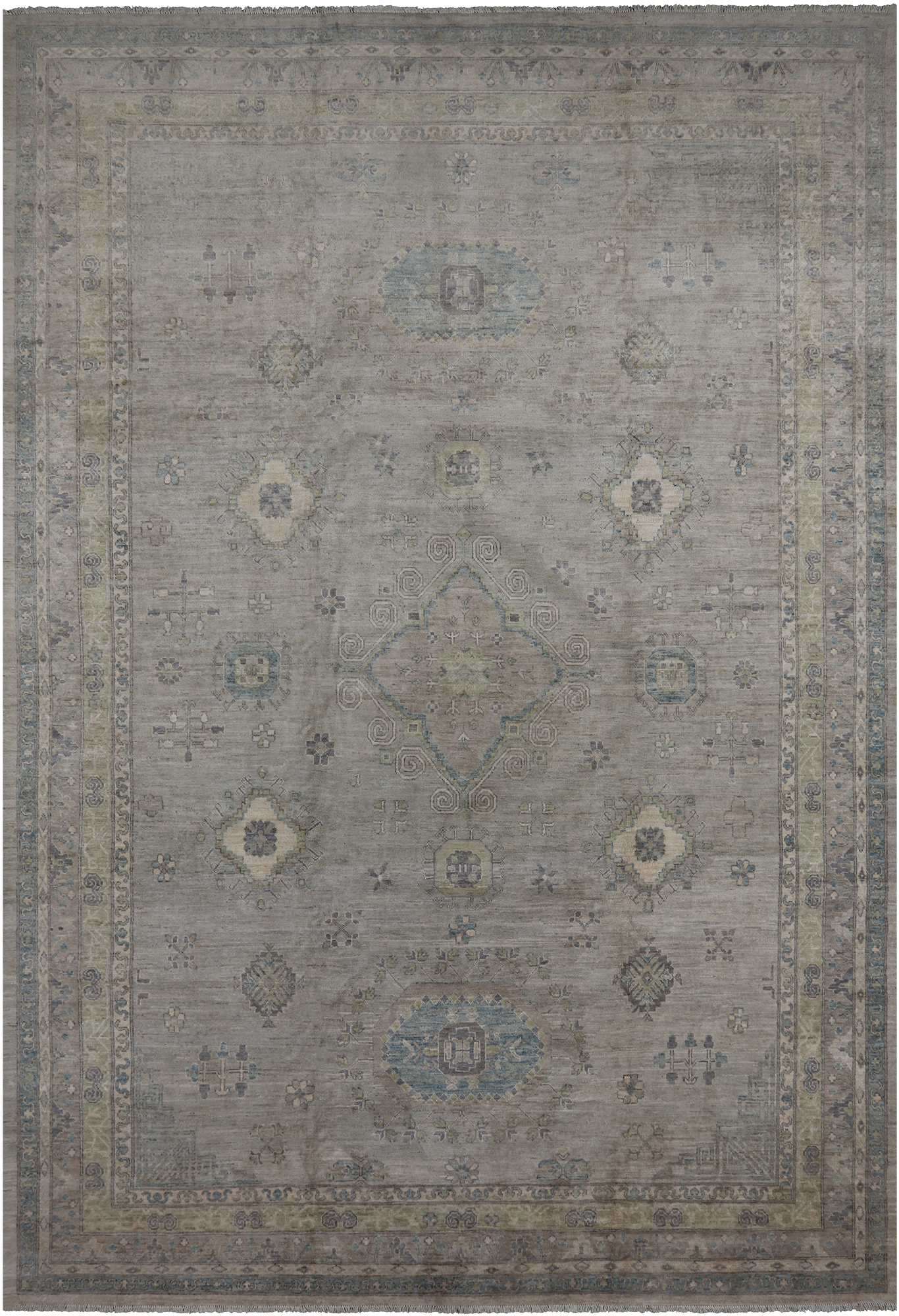 Grey Turkish Oushak Hand Knotted Wool Rug - 9' 9" X 14' 3"
