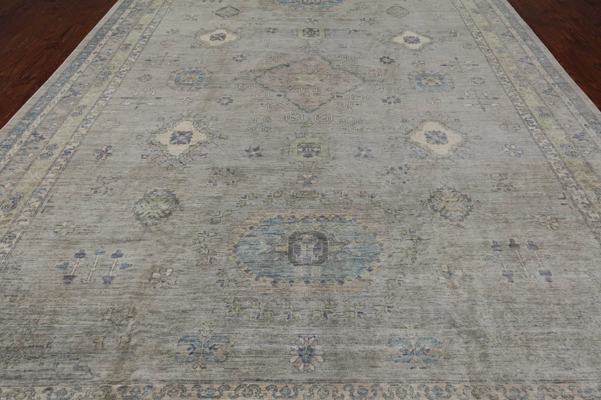 Grey Turkish Oushak Hand Knotted Wool Rug - 9' 9" X 14' 3"
