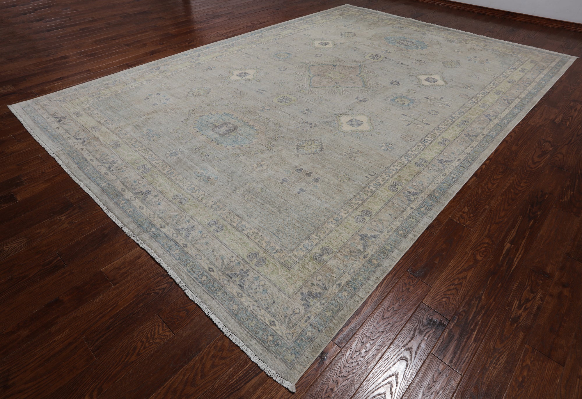 Grey Turkish Oushak Hand Knotted Wool Rug - 9' 9" X 14' 3"