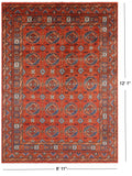 Red Turkmen Ersari Hand Knotted Wool Rug - 8' 11" X 12' 1" - Golden Nile