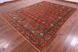 Red Turkmen Ersari Hand Knotted Wool Rug - 8' 11" X 12' 1" - Golden Nile