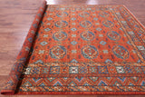 Red Turkmen Ersari Hand Knotted Wool Rug - 8' 11" X 12' 1" - Golden Nile