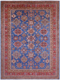Blue Super Kazak Hand Knotted Wool Rug - 8' 11" X 12' 0" - Golden Nile
