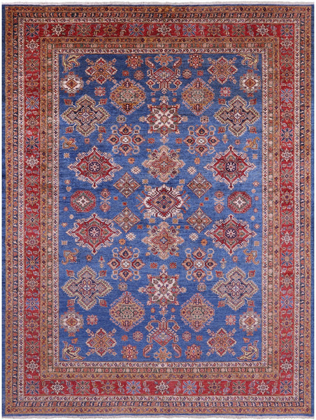Blue Super Kazak Hand Knotted Wool Rug - 8' 11" X 12' 0" - Golden Nile